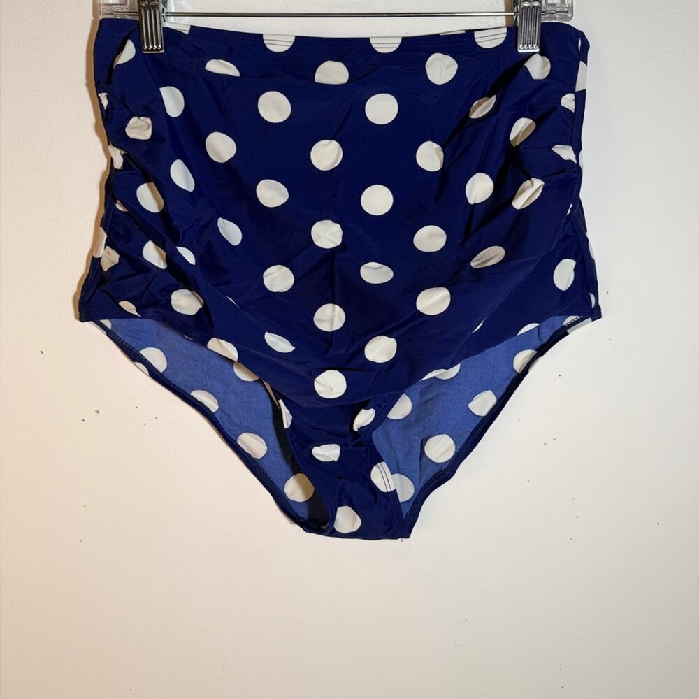 Navy Blue Polka Dot High-Waisted Bikini Bottom